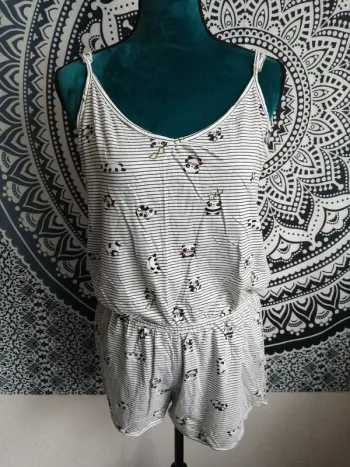 Combishort pyjama rayée noire et blanche motifs pandas bretelles réglables / gémo / (M)