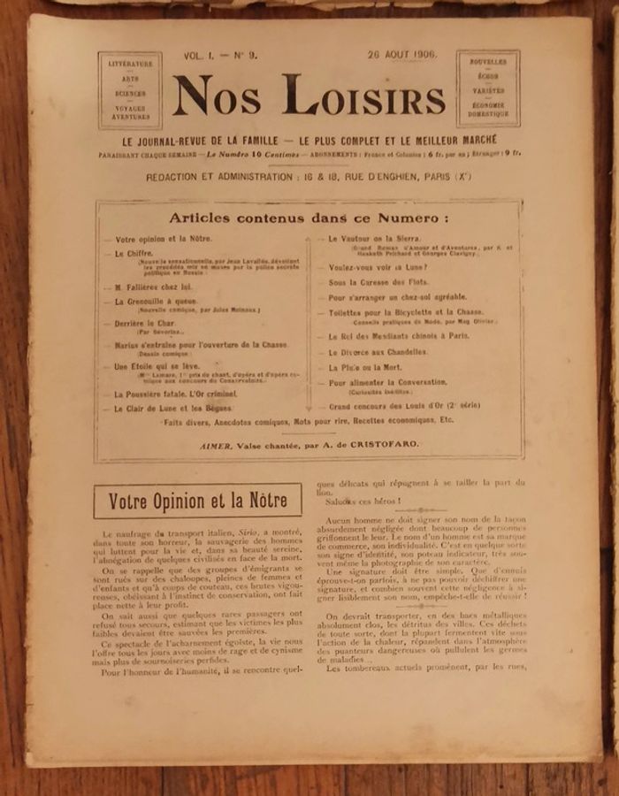 Lot de 4 anciens journaux Nos loisirs 1906 vintage - photo numéro 15