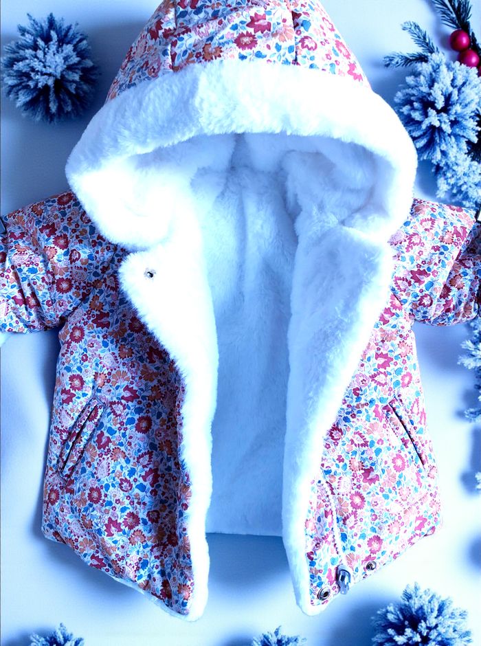 SERGENT MAJOR - NEW - MANTEAU A CAPUCHE RÉVERSIBLE BÉBÉ FILLE IMPRIMÉ LIBERTY 6M - photo numéro 6