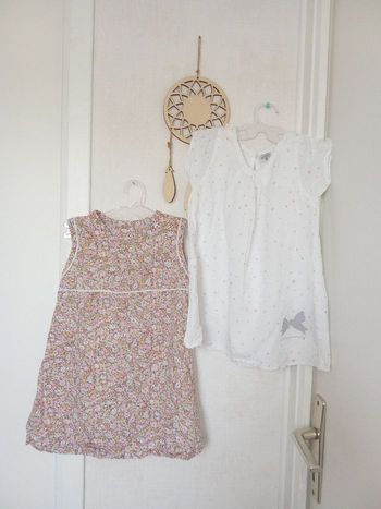 Lot de 2 robes mi saison été bébé fille 12 mois, blanc fleuri