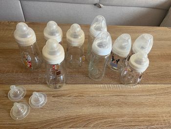 Lot de 9 biberons en verre