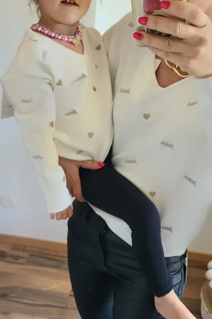Mère Fille Pull assorti avec broderie - Blanc - Neuf avec étiquette - Plusieurs tailles disponibles - photo numéro 10
