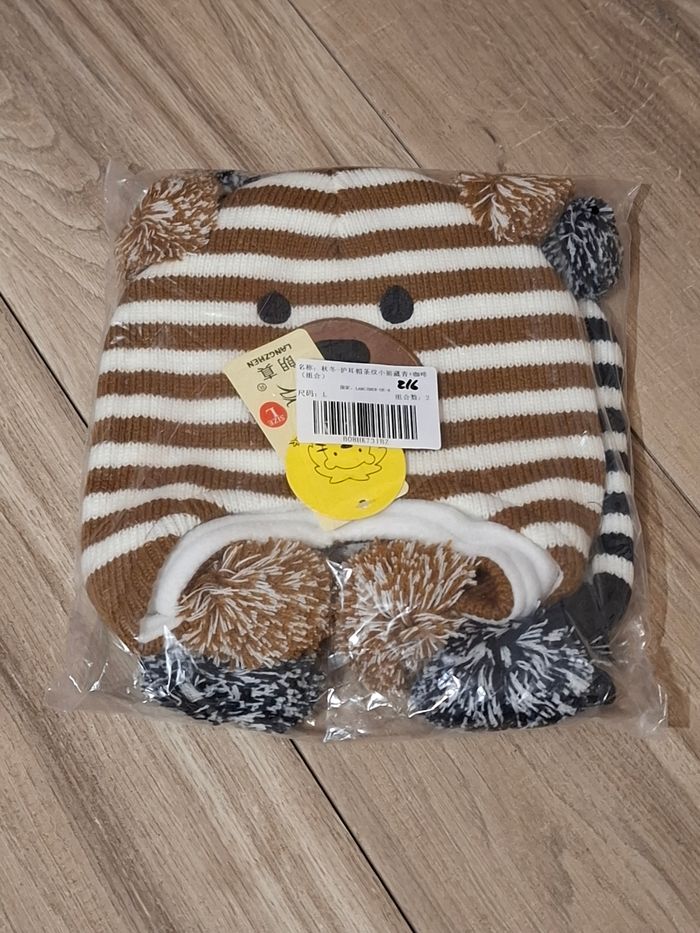 Lot 2 bonnet enfant Mixte hiver ours marron noir - photo numéro 2