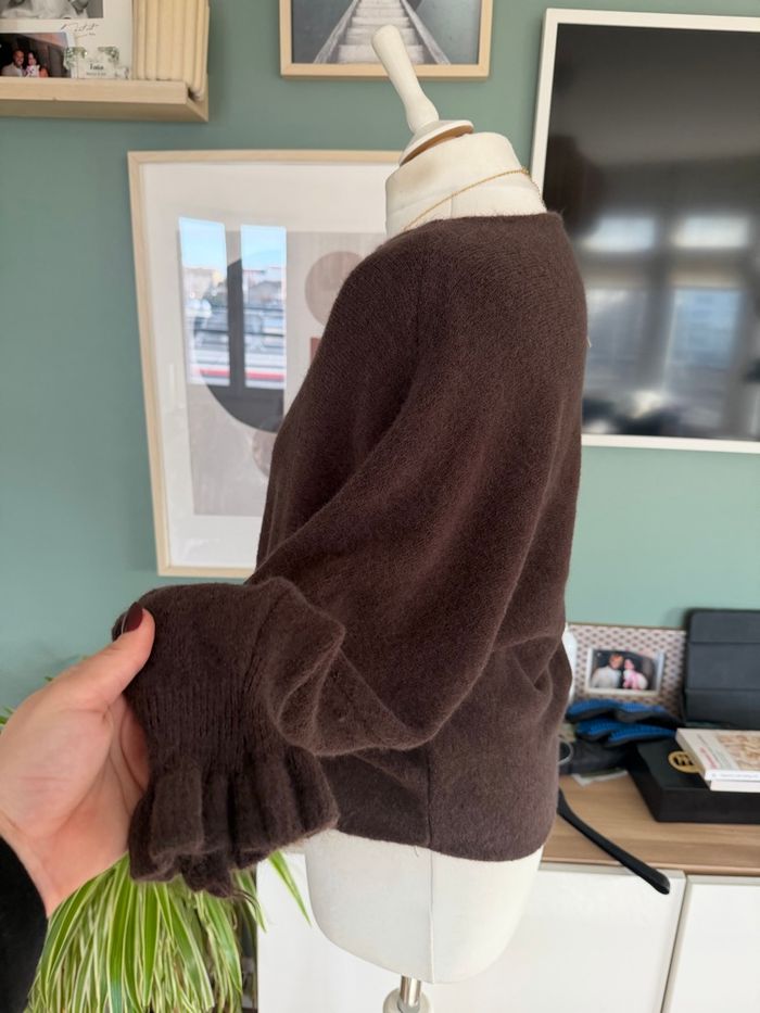 Pull en maille chauve souris duveteuse marron taille S/M col bateau laine viscose - photo numéro 2