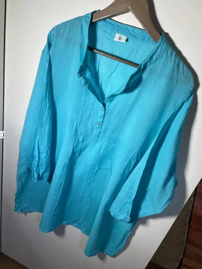 Blouse turquoise femme en coton taille 54 ou 56 / BB - photo numéro 2