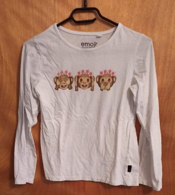 Tee shirt blanc Manches longues imprimé - Emoji
