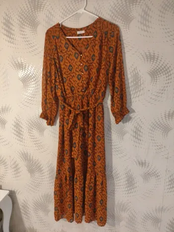 Robe Longue Maxi Emi-jo Ikat Lurex T. S M Moutarde Terracotta Bleu