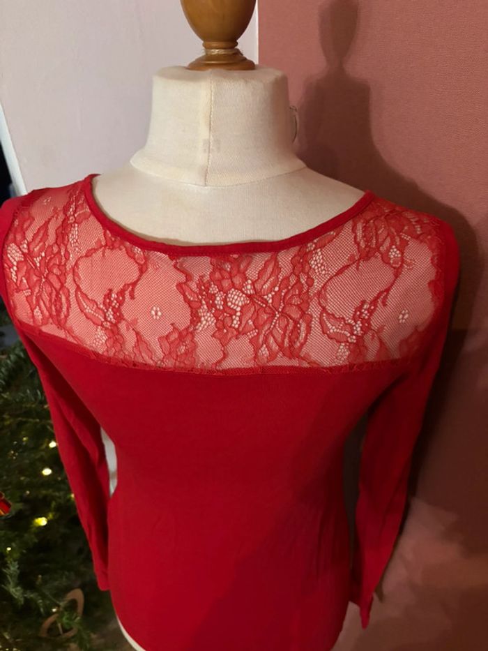 Top ML coton/dentelle rouge Camaïeu T38 - photo numéro 8