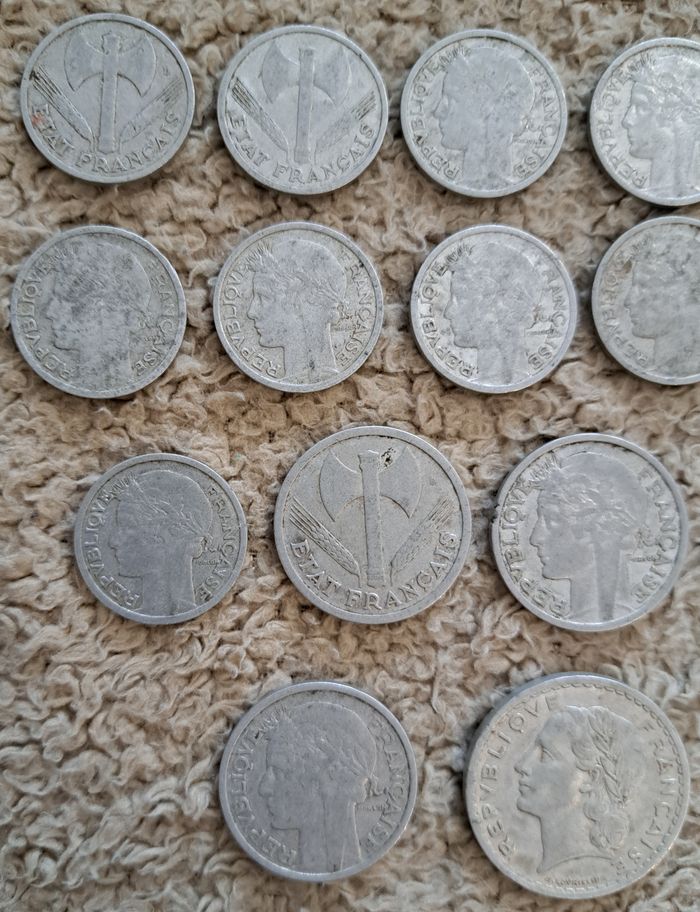 Lot de 16 anciennes pièces de monnaie en alu de 1942 à 1957 - photo numéro 5