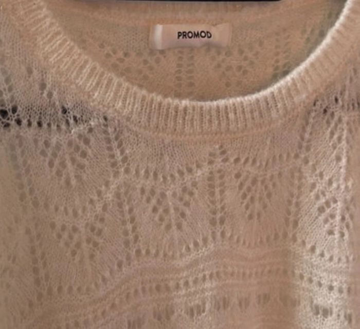 Pull blanc en maille fine ajourée en laine taille 42 - Promod - photo numéro 7