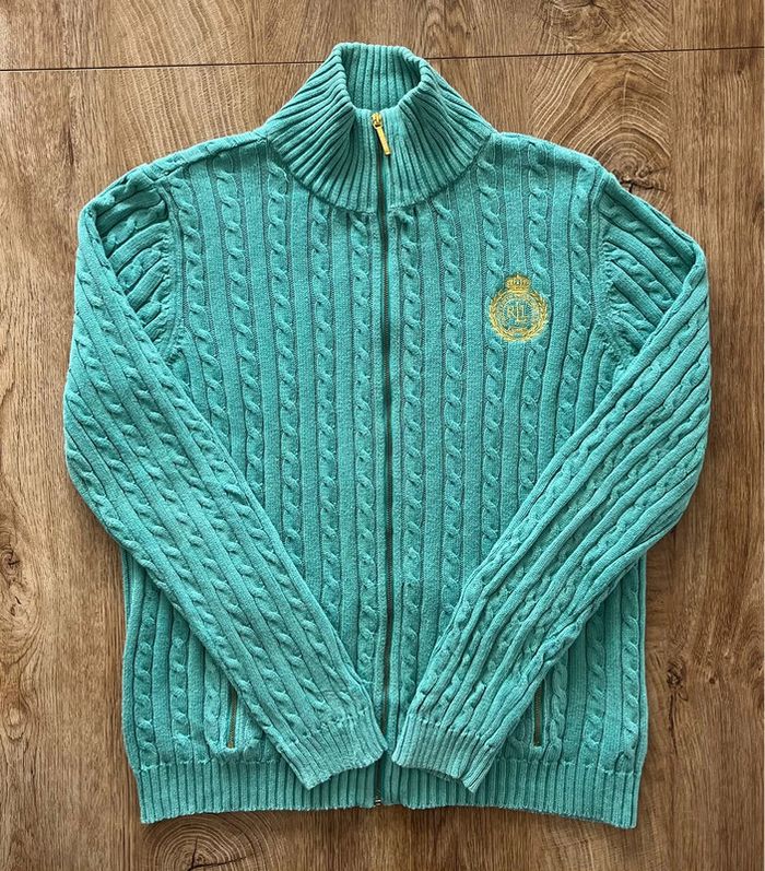 Gilet zip complet torsadé vert Lauren Ralph Lauren pour femme, taille L - photo numéro 3