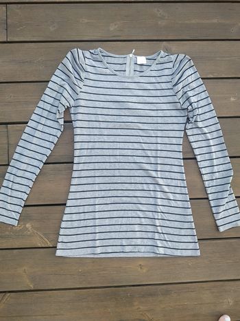 Tee-shirt gris rayé noir Camaïeu