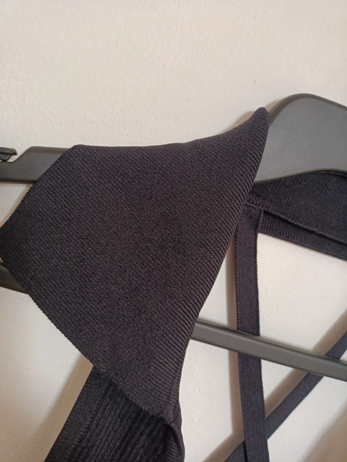 Haut noir côtelé col polo croisé dos – Yes Bon S/M vintage old school rétro - photo numéro 2