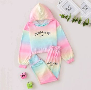 Ensemble sweet a capuche et pantalon tie and dye /multicolore /arc en ciel