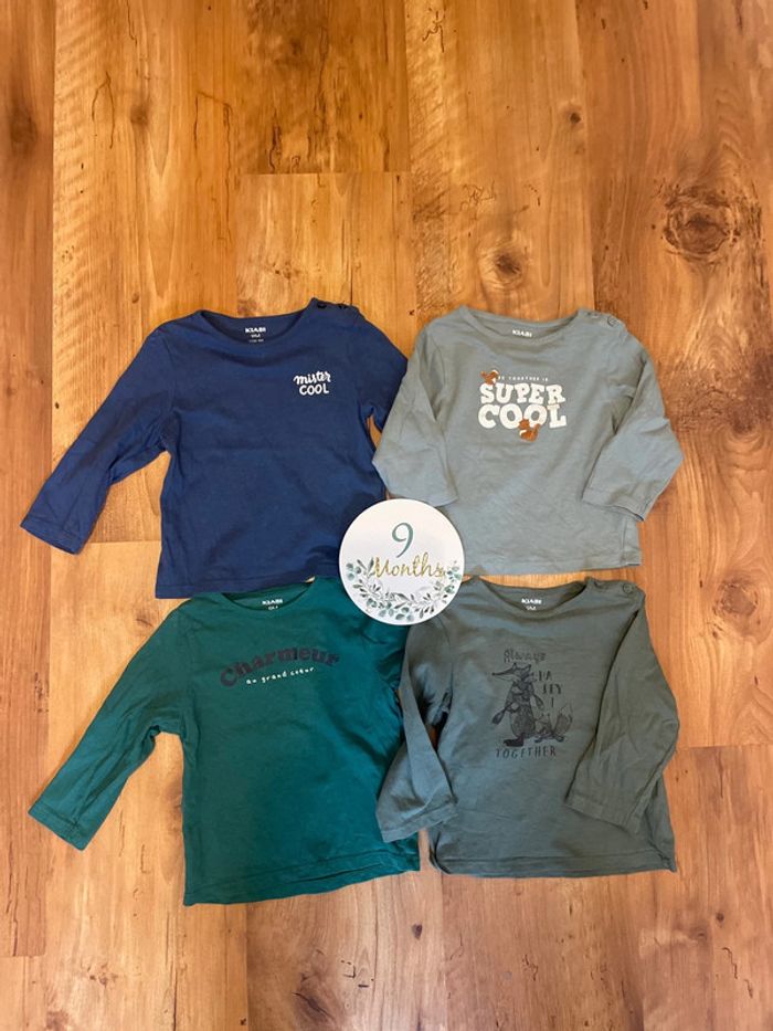 Lot de 4 t-shirts manches longues taille 9 mois
