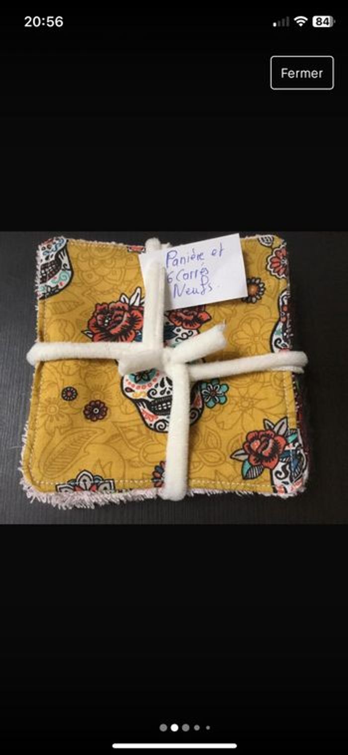 Jolie panière en tissu semi rigide neuve et  carré coton  éponge pour démaquillage neuf - photo numéro 4