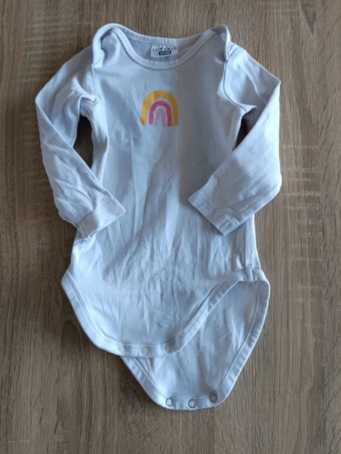 Lot de 3 bodies rose et blanc motif arc en ciel bébé fille 3 mois DIM - photo numéro 4