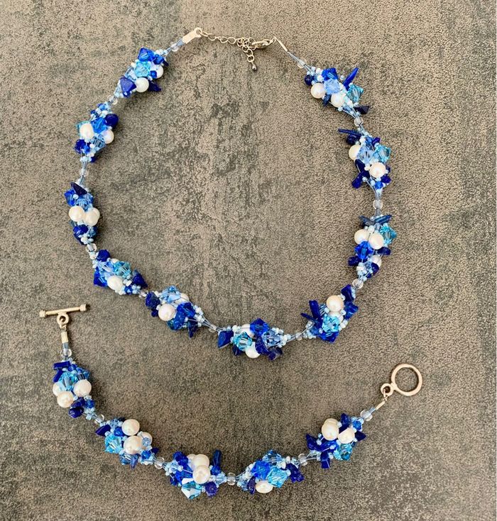 Ensemble collier (264)et bracelet en bleu lapis-lazuli