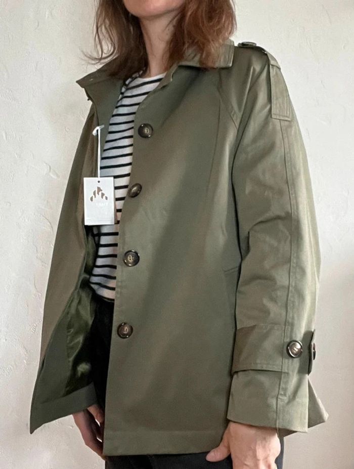 Trench court veste manteau coupe vent kaki Attrait Paris Taille L – Neuf avec étiquette - photo numéro 2