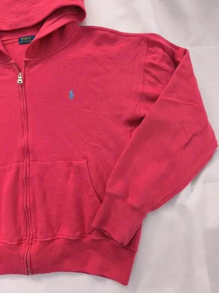 Sweat capuche homme zippé rose logo bleu clair Ralph Lauren taille L excellent état - photo numéro 6
