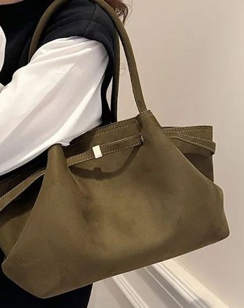 Sac fourre-tout cuir Daim vert kaki tendance