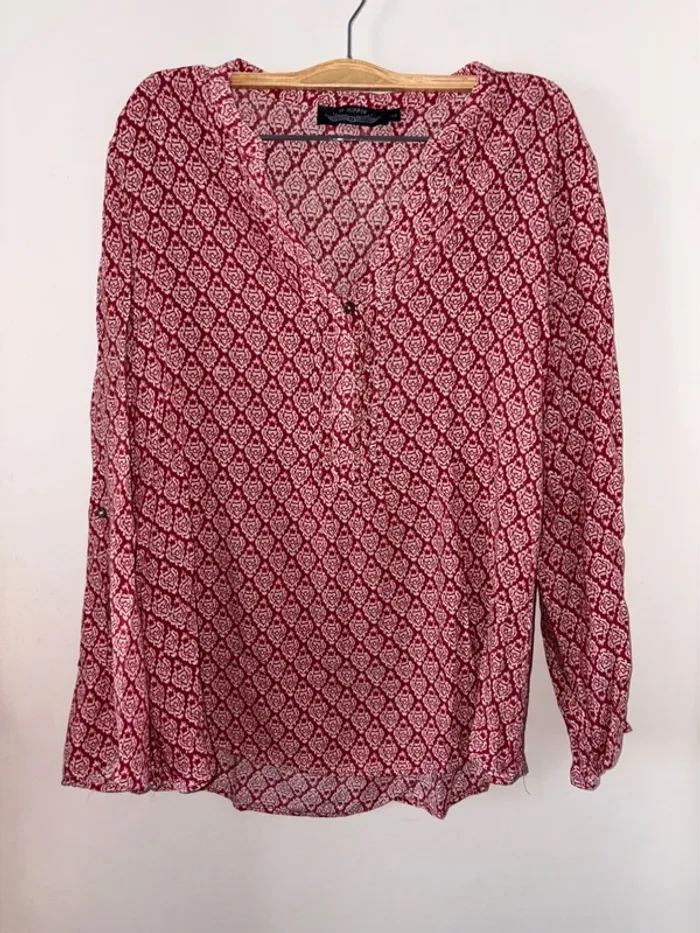 Blouse chemise femme rouge taille L it Hippie en très bon état - photo numéro 5