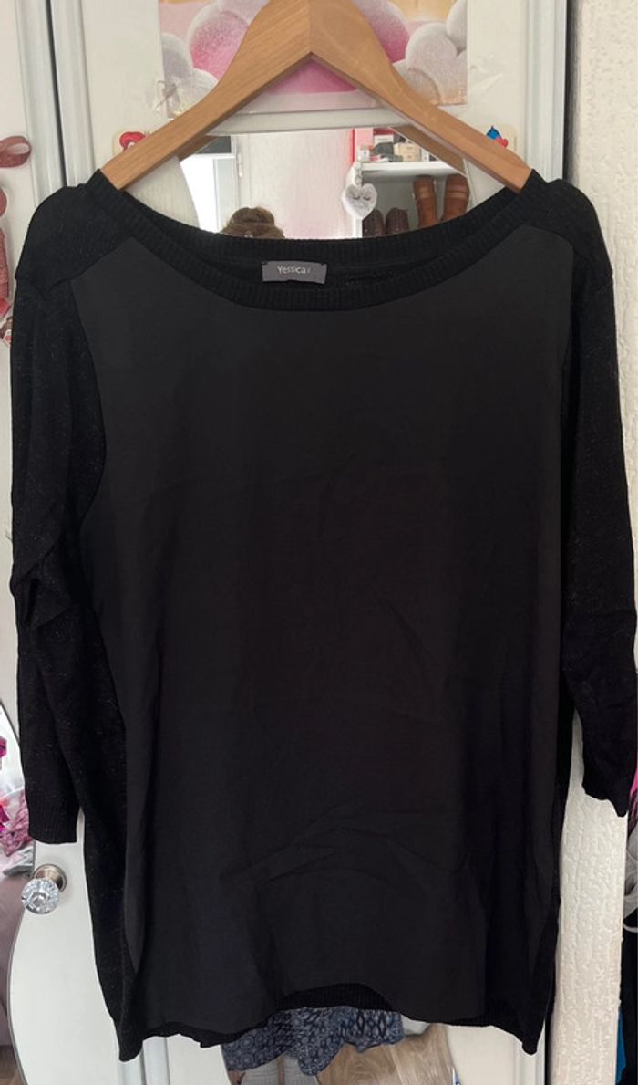Pull noir avec détails pailletées argenté, Yessica, L