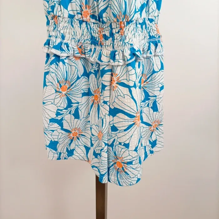 Combishort fille River Island bleu fleuri 7-8 ans coton léger été chic et décontracté A1395 - photo numéro 4
