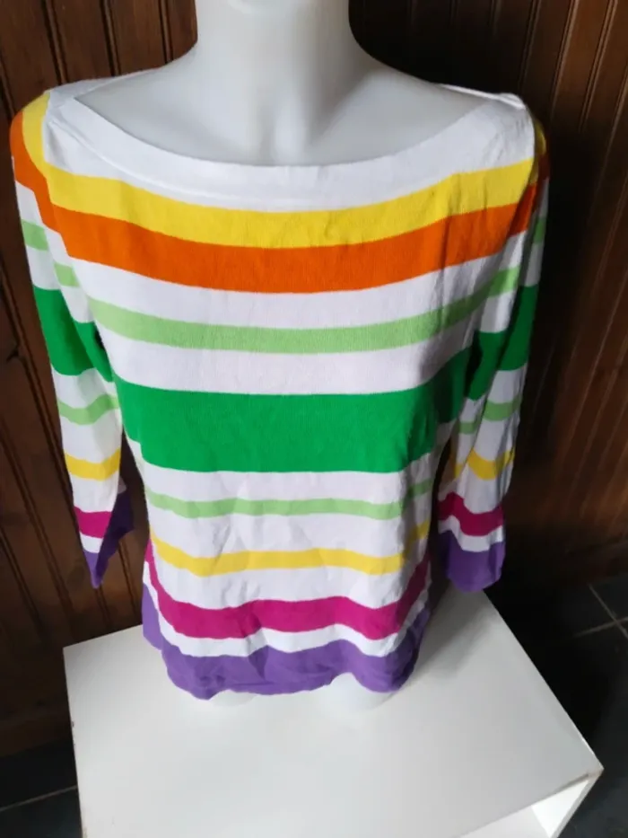 Superbe pull rayé de marque Lauren Ralph Lauren femme taille L 40 42 - photo numéro 2