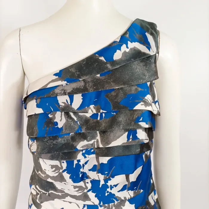 Robe asymétrique Manoukian à volants Mango - Imprimé bleu/gris - Taille S - A660 - photo numéro 2