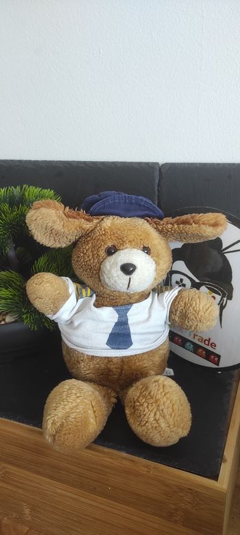 peluche ours stewart pilote crave t-shirt béret bleu marine ancien vintage i.d.f.g