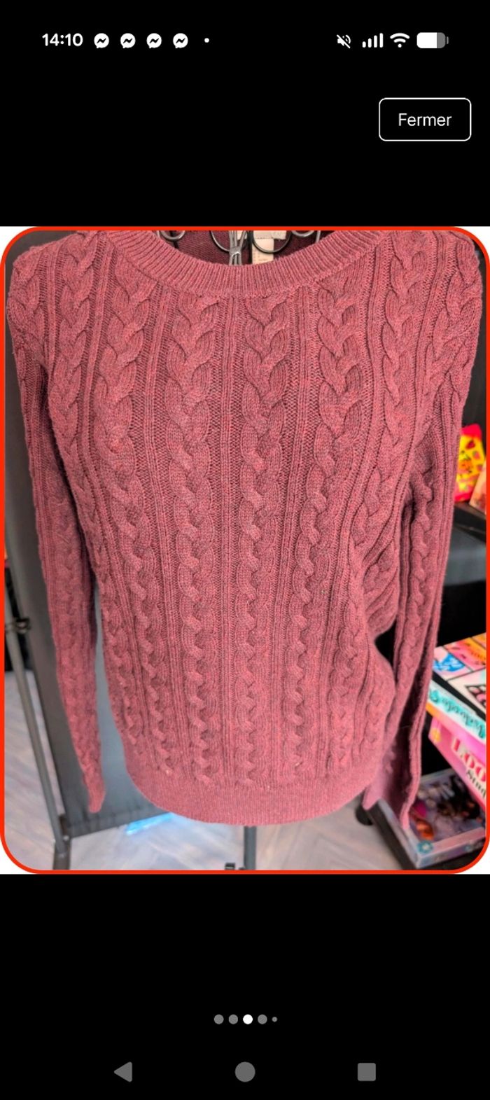 Pull en maille torsadée bordeaux H&M - Taille S en très bon état - photo numéro 3