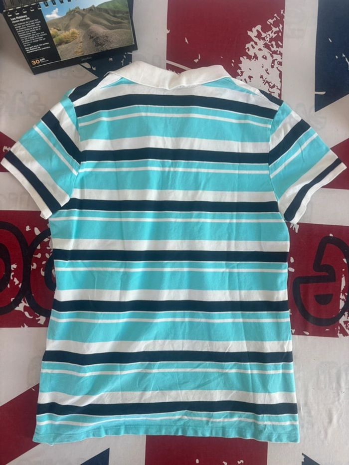 Polo Tommy Hilfiger taille L/XL blanc liserés bleu col V ouvert - photo numéro 9