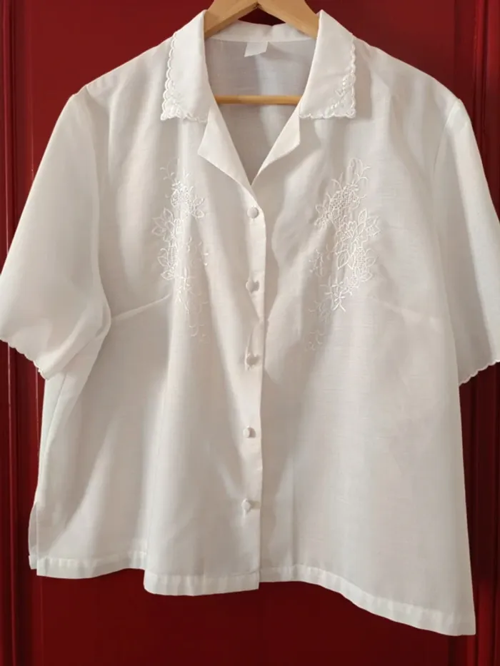 Blouse chemise manches courtes broderie t.46