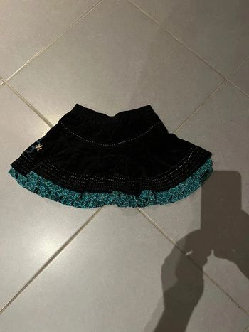 Jupe en velours - Catimini - Fleurs - Noir, blanc, vert, rose & rouge - 2 ans