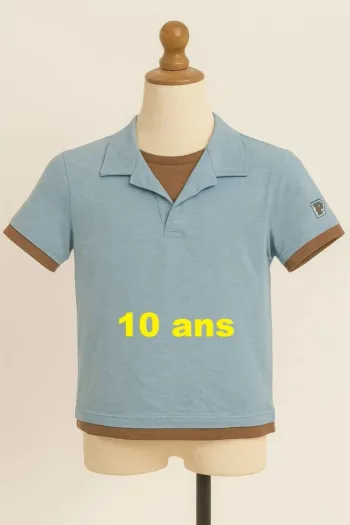 Tee shirt manche courte bleu clair marron Poivre Blanc Taille 10 ans
