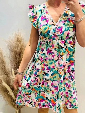Jolie robe femme midi multicolore col brodé T38/40