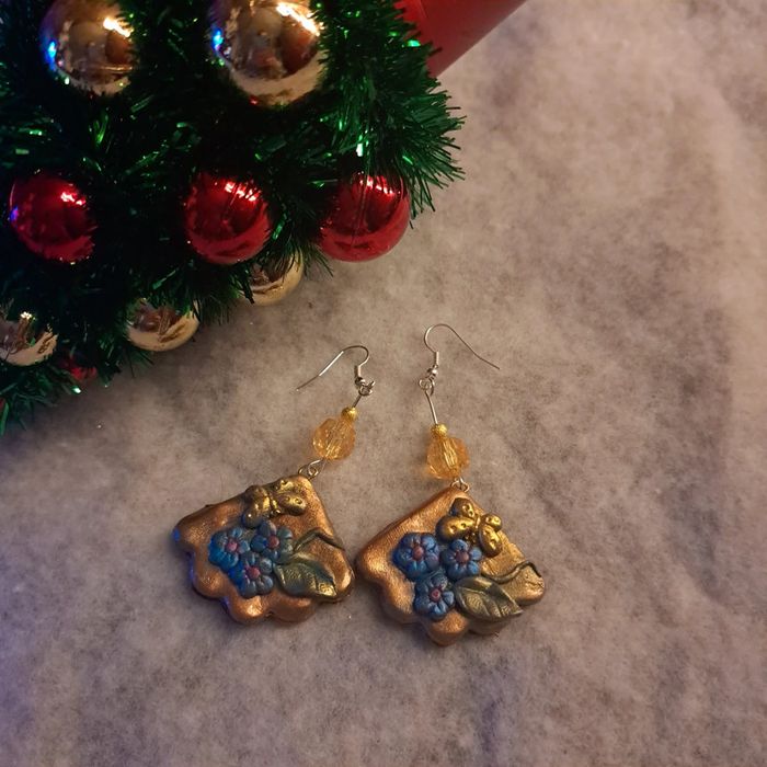 Boucles d'oreilles pendante en pâte polymere multicolore