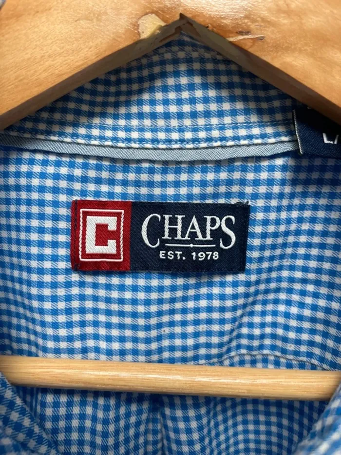 Chaps checkered shirt blue white Mens size Large - photo numéro 7