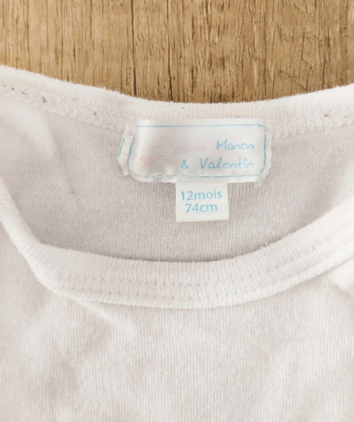 Body manches longues fille blanc taille 12 mois Manon et Valentin - photo numéro 2
