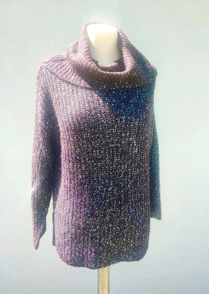 Pull violet pailleté à sequin brillant taille 2 m l  38 40 Jacqueline Riu état impeccable - photo numéro 2