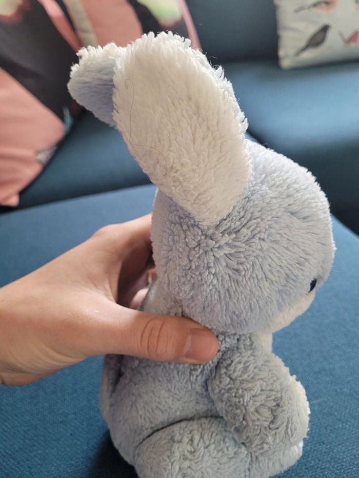 RARE Lapin assis bleu blanc Boulgom yeux bleu Made in France collection peluche doudou 26cm - photo numéro 5