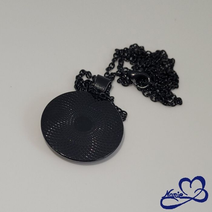 Sautoir, en acier inoxydable et en resine, noir, bleu et argenté pailleté - photo numéro 4