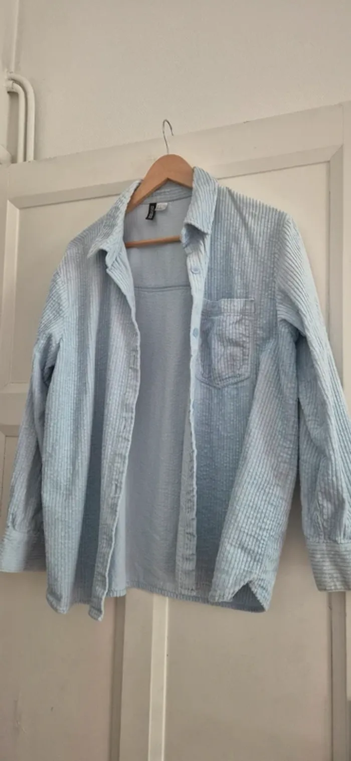 Chemise velour côtelé bleu ciel h&m
