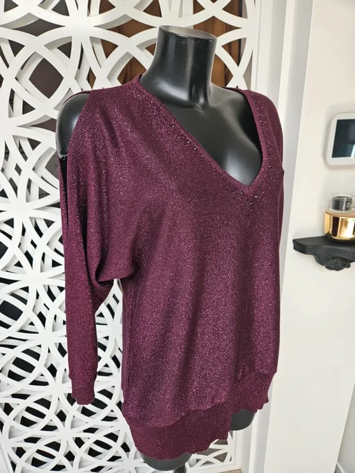 Cassis pull pailleté épaules nues taille XL