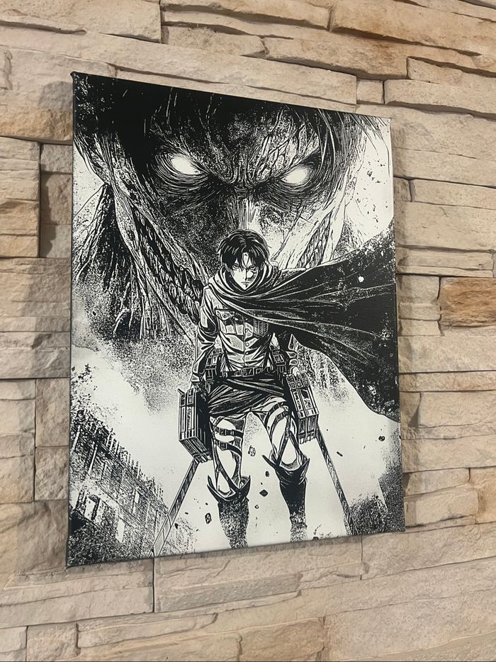 Tableau L’Attaque des Titans en toile 30x40cm – Levi face au Titan Assaillant - photo numéro 2
