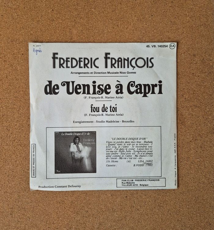 Vinyles 45 tours de "Frédéric François" 1977 - photo numéro 2