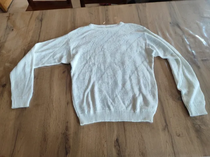 Pull Col V Blanc, Taille M - Maille Texturée Douce !