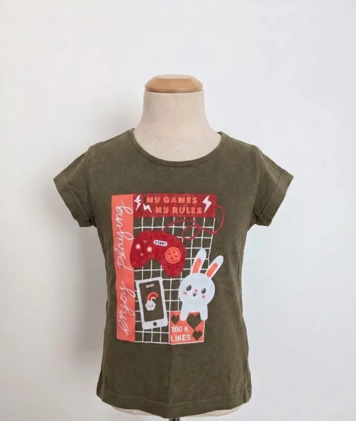 T-shirt Tissaia Kaki "Gamer" Lapin - 5 Ans (110 cm) - Coton Bio