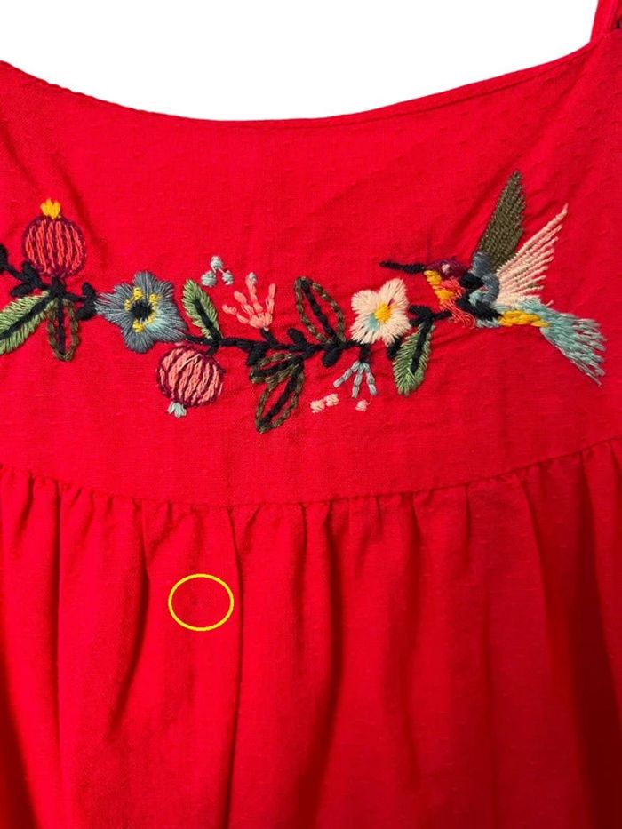 Top à bretelles rose fuchsia, motif brodé fleurs/oiseau - Catimini 3 ans (98cm) - photo numéro 2